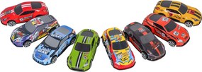 LEAN Toys Parkovisko s autíčkami, 4-poschodová dráha, 8 kovových vozidiel, nálepky