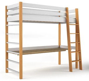 Poschodová posteľ s písacím stolom NIKO biela drevená