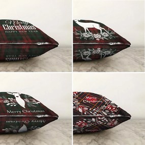Súprava 4 vianočných žinylkových obliečok na vankúš Minimalist Cushion Covers Tartan Merry Christmas, 55 x 55 cm
