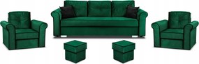 Štýlová Sada Do Obývacej Izby Pohovka 2x Kreslo A Podnožka Merida Zelená