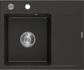 Mexen Ben, 1-komorový granitový drez 600x500x190 mm, ľavý+ chrómový sifón, čierna-zlatá metalíza, 6522605000-75