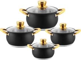 Haus Roland Sada nerezového riadu, 8dielna, čierna matná, so zlatými úchytmi