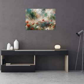 Sklenený obraz – Abstrakcia poľa s makmi (70x50 cm)