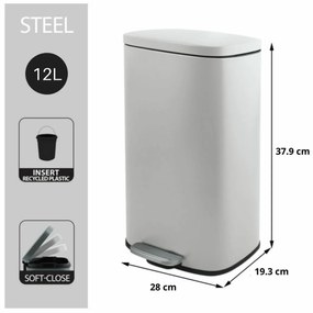 Spirella Pedálový odpadkový kôš soft-close Akira 12 l, matná biela, 12 l