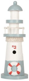 Bielo-modrá drevená dekorácia maják Lighthouse Nautic - Ø 8*22 cm
