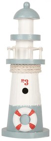 Bielo-modrá drevená dekorácia maják Lighthouse Nautic - Ø 8*22 cm
