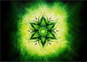 Sklenený obraz - Kvetinová mandala v zelenom pozadí (70x50 cm)
