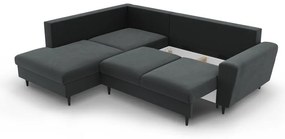 Tmavosivá zamatová rozkladacia/s úložným priestorom rohová pohovka (ľavý roh/do L) Kyoto – Cosmopolitan Design