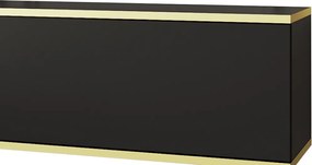 Závesná TV skrinka Orfeo, 135 cm, čierna / zlatá