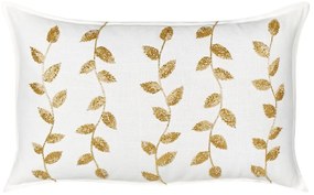 Bavlnený vankúš so vzorom listov 30 x 50 cm biela a zlatá NERIUM Beliani