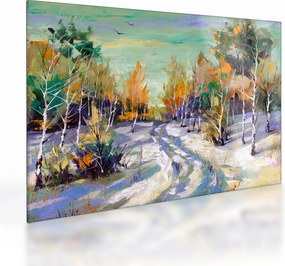 Sklenený obraz - Zasnežená cesta lesom, olejomaľba (70x50 cm)