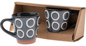 Súprava 2 keramických hrnčekov Krúžky 100 ml, tmavomodrá