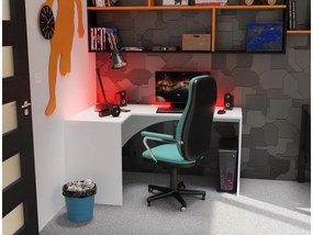 Rohový LED PC stolík Uhlominn (biela). Akcia -21%. Vlastná spoľahlivá doprava až k Vám domov. 1092073