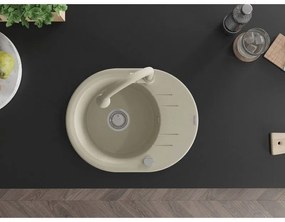 Mexen Kevin, 1-komorový granitový drez 586x458x190 mm a drezová batéria Elia, béžová, 6517-69-670101-69