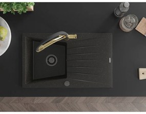 Mexen Cesar, 1-komorový granitový drez 775x470x190 mm a drezová batéria Duo, čierna-zlatá metalíza, 6514-75-671701-57-B