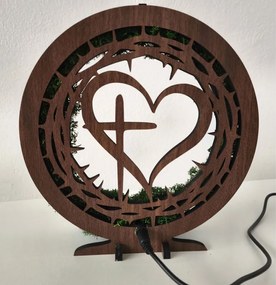 Drevená LED lampa s machom – Srdce a Kríž I SENTOP LED0582-ORECH-WENGE