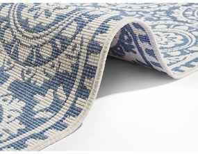 Modro-krémový vonkajší koberec NORTHRUGS Jardin, 80 x 350 cm