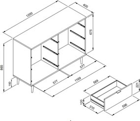 Komoda se 6 zásuvkami Göteborg, bílá/dub sonoma