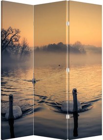 Paraván - Labute na vode v hmle (126x170 cm)