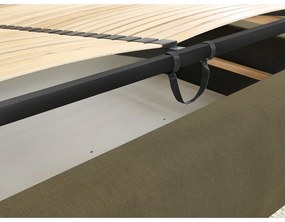 Tmavozelená čalúnená dvojlôžková posteľ s úložným priestorom s roštom 160x200 cm Jagna – Bobochic Paris