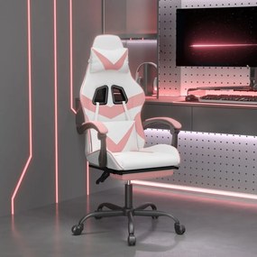 Otočná herná stolička s podnožkou biela a ružová umelá koža 349564