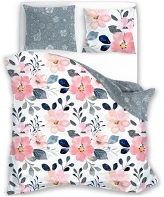 Saténové posteľné obliečky Milagro Verde s veľkými kvetmi - 100% bavlna - 70 x 90 cm + 140 x 200 cm