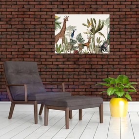 Sklenený obraz - Džungľa plná zvieratiek (70x50 cm)