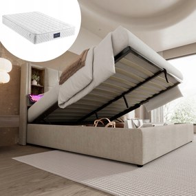 Čalúnená posteľ 160×200 Dvojlôžková posteľ Usb-c hydraulická béžová matrac