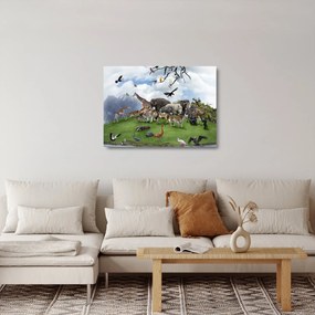 Sklenený obraz - Zvieratká na ostrove (70x50 cm)