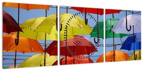 Obraz farebných dáždnikov (s hodinami) (90x30 cm)
