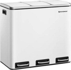 Kuchynský odpadkový kôš, 3 x 18 L, pedálový s 3 priehradkami, biely