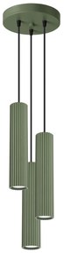 Závesné svietidlo Karbon, 3x olivovo zelené kovové tienidlo, o