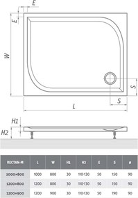 Roth Obdĺžniková sprchová vanička z liateho mramoru RECTAN-M ROTH-Variant: rozmery: 120x80 cm - (RECTAN-M 1200x800 - 8000167)