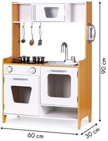 Drevená detská kuchynka ECOTOYS so svetlom a zvukom | 5 kovových doplnkov, 3+