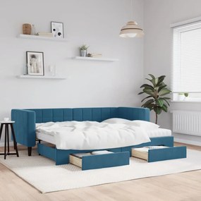 Rozkladacia denná posteľ s matracmi modrá 80x200 cm zamat 3196755