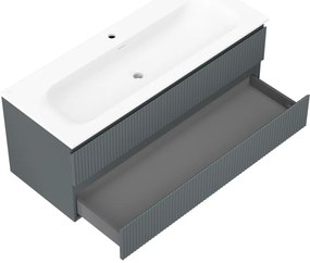 Mexen Rivel, kúpeľňová skrinka 120 cm s umývadlom Vela, 2 zásuvky, drážkovaná, grafitová matná/biela matná, 91A20-12047-2-BFF66-W23M