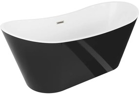 Mexen Montana, voľne stojaca vaňa 150 x 75 cm, biela-čierna, brúsená oceľ prepad, 52011507575-97