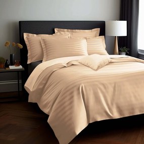 BAMBUSOVÉ OBLIEČKY STRIPE STRIPE BEIGE 180X200 CM, 2KS 70X80 CM, 4 KS 40X40 CM BÉŽOVÉ