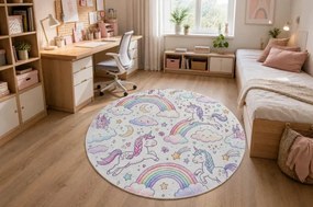 Detský koberec protišmykový BAMBINO 61400 krémový / ružový kruh