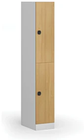Šatníková skrinka s úložnými boxmi, 2 boxy, 1850 x 300 x 500 mm, kódový zámok, laminované dvere, buk