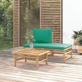 3-dielna záhradná sedacia súprava zelené vankúše bambus 362290
