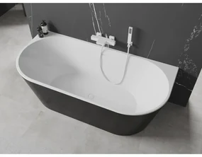 Mexen Oval, voľne stojaca nástenná vaňa 180 x 80 cm, biela-čierna, biely prepad, 52671808075-20