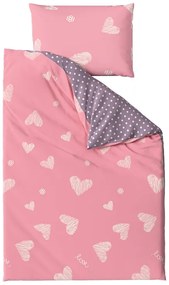 Bavlnené obojstranné obliečky SRDCE A BODKY ružové
