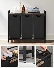 Kôš na bielizeň s policou BERGEN, 3x38l, čierna/hnedá SongmicsHome