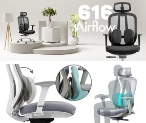 Ergonomická sieťovaná kancelárska stolička MOSH Airflow 616 – čierna