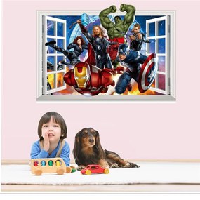 Veselá Stena Samolepka na stenu na stenu Avengers v okne