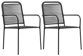 Záhradné stoličky 2 ks čierne bavlnené šnúry a oceľ