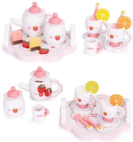 Drevený čajový set ECOTOYS 14 ks – motív jahôd