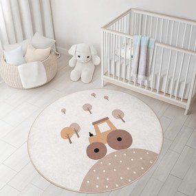 Béžový prateľný detský koberec ø120 cm Tractor World – Mila Home