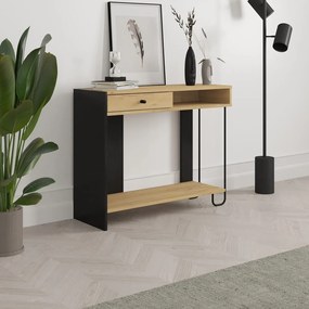 Konzolový stolík s doskou v dubovom dekore v čierno-prírodnej farbe 35x100 cm Saturne – Marckeric